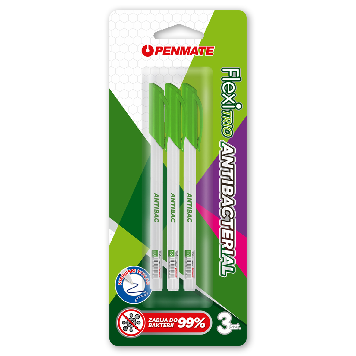 PENMATE Długopis Flexi Trio Jet Antibacterial 3 sztuki